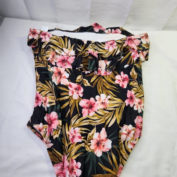Kona Sol Swimsuit One Piece Black Multi Tropical Floral Plus Size 22W NWOT - Picture 10 of 11